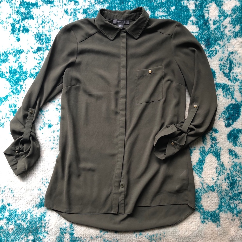 Primark Olive Long Sleeve Blouse Size 8